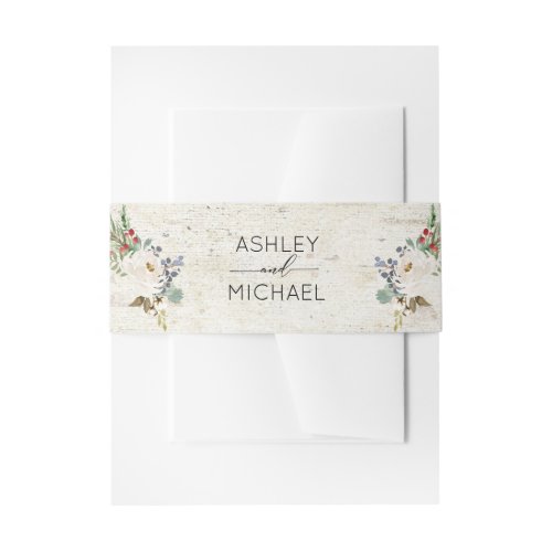 Winter Birch Calligraphy Floral Botanical Wedding Invitation Belly Band