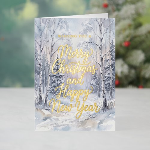 Winter Birch Forest Gold Christmas Foil Holiday Card