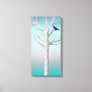 Winter Birch Grove w/bird 10x20 Wrapped Canvas Print