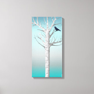 Winter Birch Grove w/bird 10x20 Wrapped Canvas Print