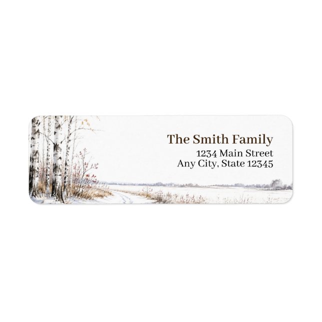 Winter Birch Return Address Labels | Snowy Tree (Front)