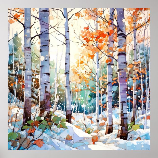 Winter Birch Tree Forest Wall Art Print  (Front)