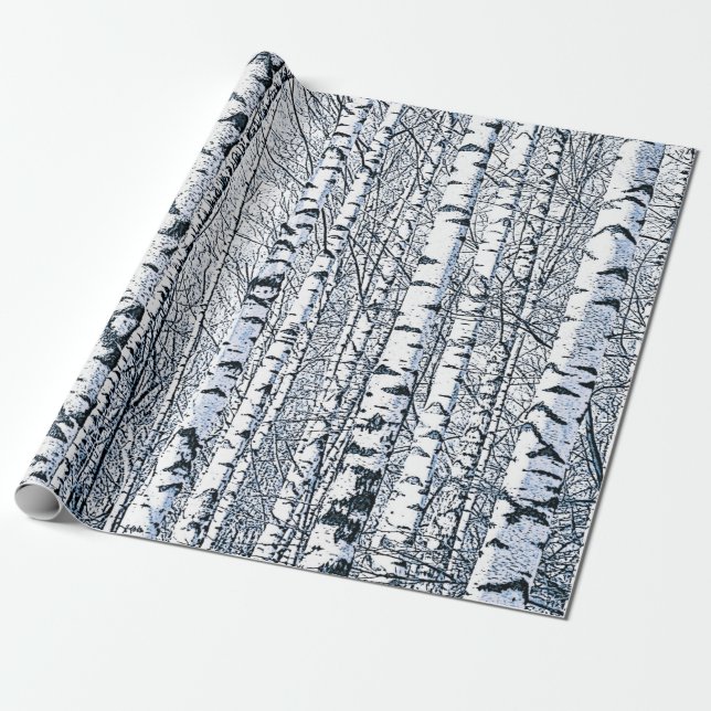 Winter Birch Tree Forest Wrapping Paper (Unrolled)