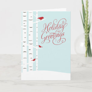 Winter Birch Trees and Birds Season's Greetings Holiday Card