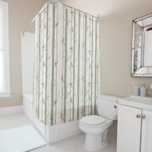 Winter Birch Trees with Red Cardinals Shower Curtain