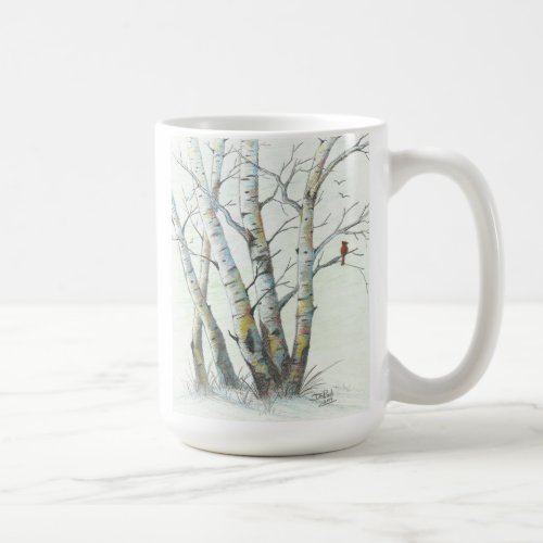 Winter Birches Colored Pencil Art Coffee Mug