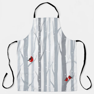 Winter Birches: Grey Trees, Red Birds Apron