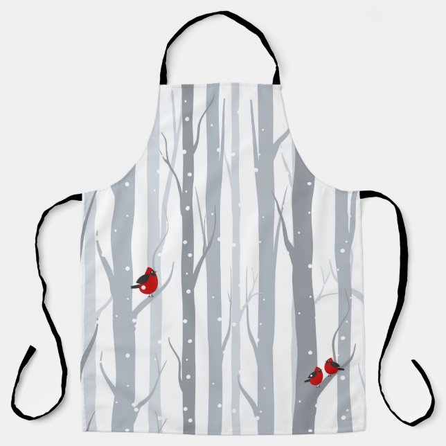 Winter Birches: Grey Trees, Red Birds Apron (Front)