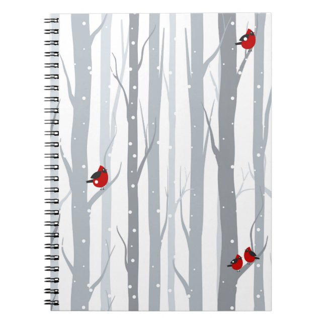 Winter Birches: Grey Trees, Red Birds Notebook (Front)