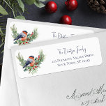 Winter Bird Christmas Bullfinch Return Address Label<br><div class="desc">These winter themed Christmas holiday return address labels feature a watercolor bullfinch perched on evergreen sprigs,  holly leaves,  and red berries,  with modern trendy handwriting script for the family name.</div>