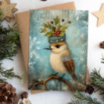 WINTER BIRD CHRISTMAS  HOLIDAY CARD<br><div class="desc">This flat holiday Christmas greeting card features a watercolor painting of a sweet winter bird crowned with holly leaves and berries. Super cute! All text on the back side of the card is fully editable -- be sure to change the names for a unique and personalized touch! Please remember to...</div>