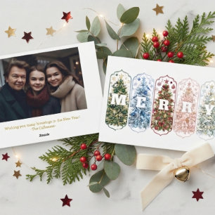 Winter Bird Colorful Trees Merry Photo Holiday Card