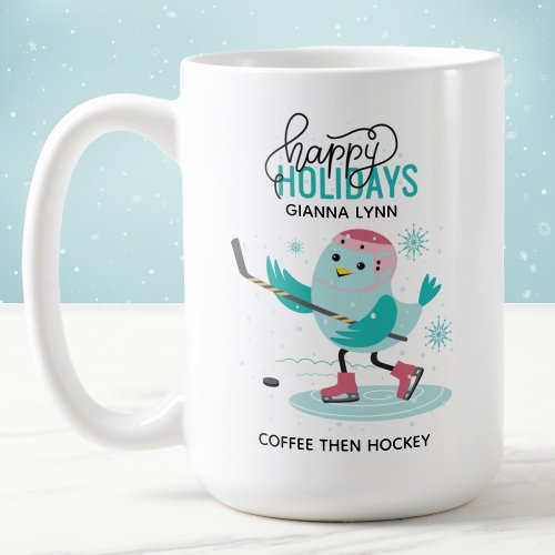 Winter Bird Ice Hockey Christmas Coffee Mug