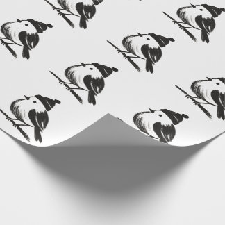 Winter Bird in Beanie – Ink Brush Minimalism on Wrapping Paper