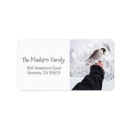 Winter Bird In Hand Christmas Holiday Card Label