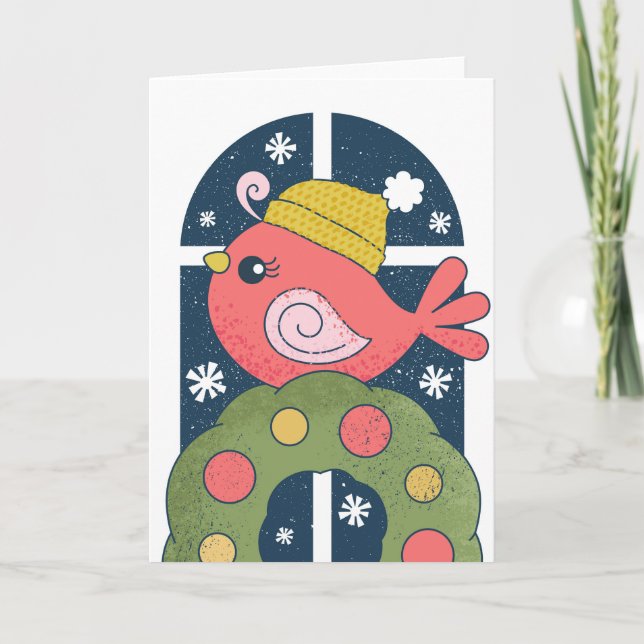 Winter Bird in Knit Cap Greeting Card, NEEDS INFO Card (Front)