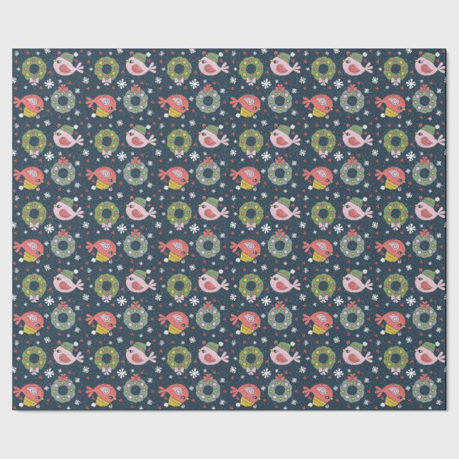 Winter Bird in Knit Cap Holiday Gift Wrap (Seam)