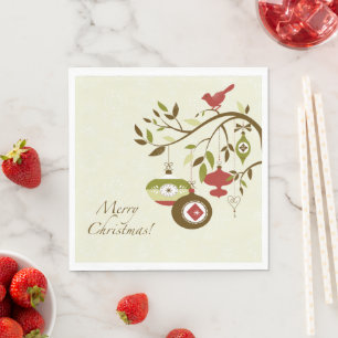 Winter Bird Partridge Tree Branch Merry Christmas Napkins