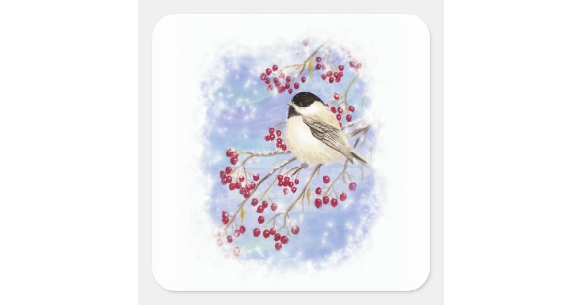 Winter Bird Through Snowy Window Christmas Scene Square Sticker Zazzle Com