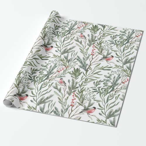 Winter Bird Watercolor Christmas Wrapping Paper