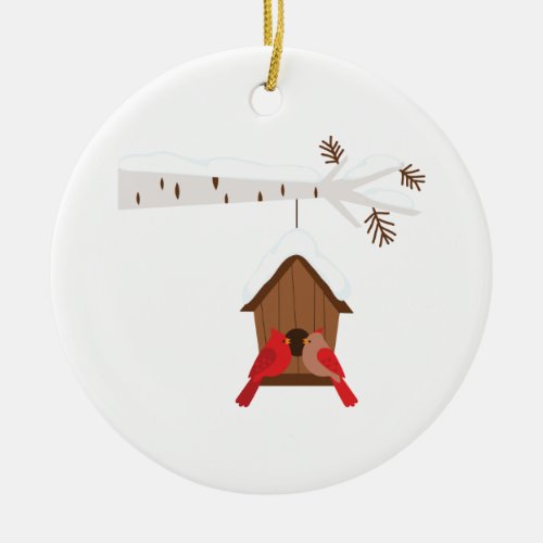 Winter Birdhouse Ceramic Ornament