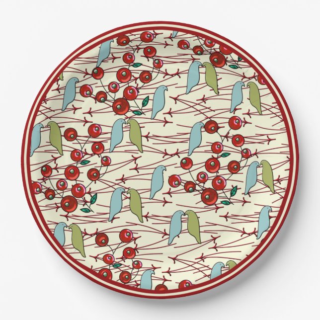 Winter Birds and Berries Paper Plates (Front)