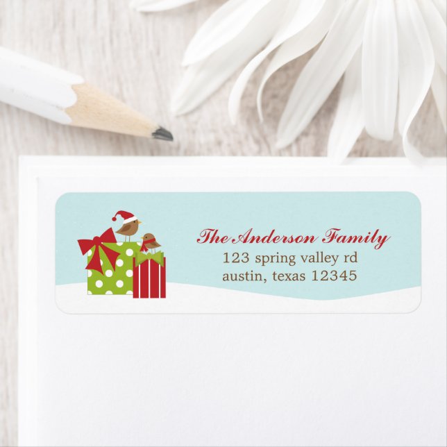 Winter Birds and Christmas Presents Label (Insitu)