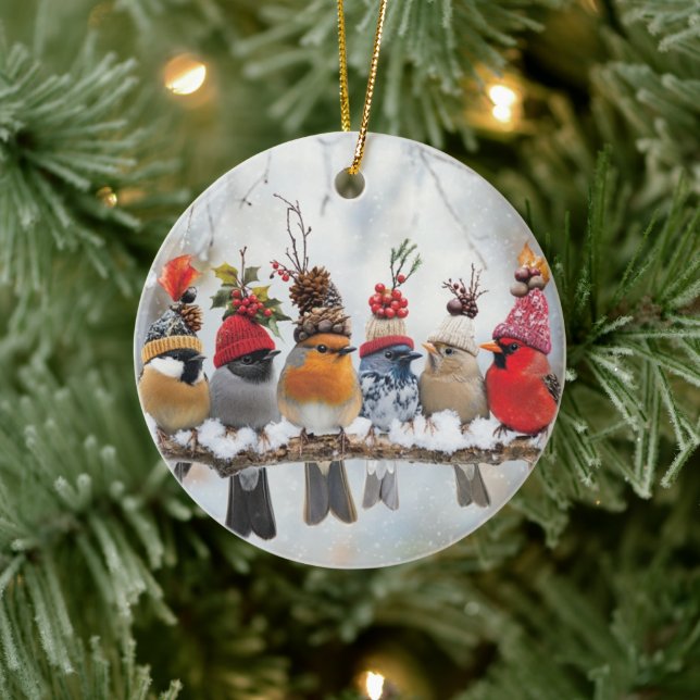 Winter Birds, birdlovers, cutebirds Ceramic Ornament (Tree)