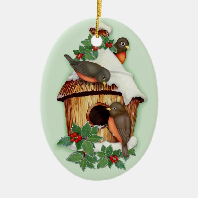 Winter Birds Ceramic Ornament (Front)