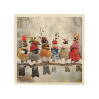 Winter Birds, cute birds,funny-birds,Wood Wall Art