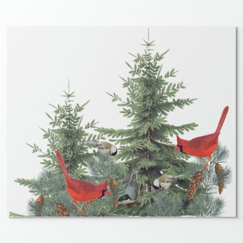 Winter Birds Forest Cardinal Chickadee Nuthatch   Wrapping Paper