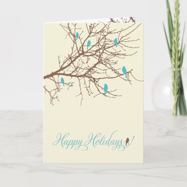 Winter Birds Holiday Card (turquoise) (Front)