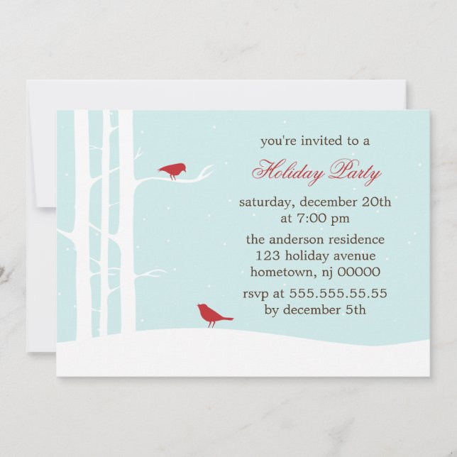 Winter Birds Holiday Party Invitations (Front)