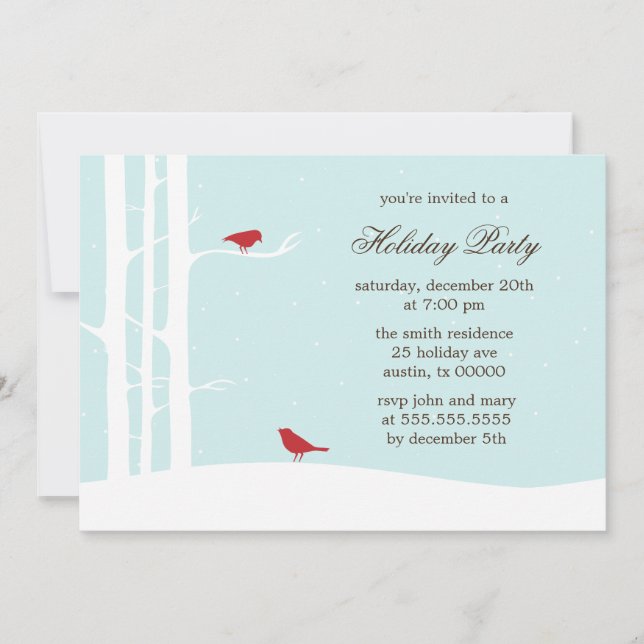 Winter Birds Holiday Party Invitations (Front)