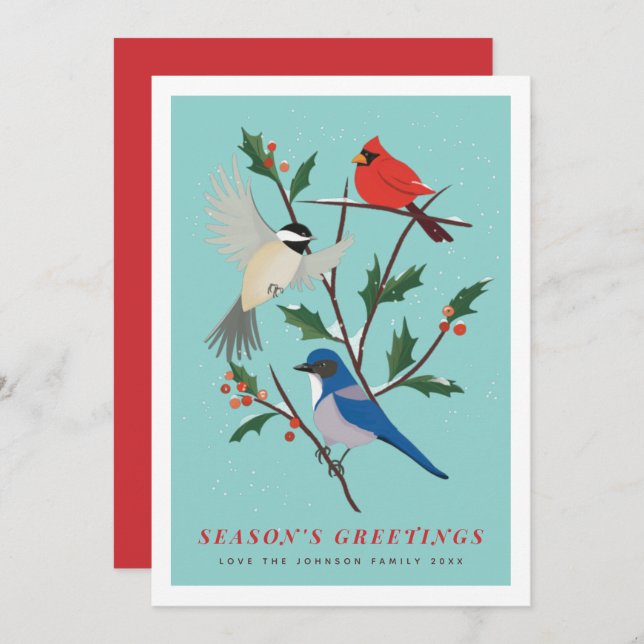 Winter Birds Illustrated Holiday Card (Front/Back)