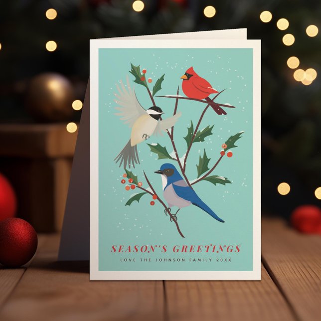 Winter Birds Illustrated Photo Holiday Card (Creator Uploaded)