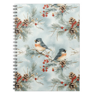 Winter Birds Pattern with Pinecones and Snow Notebook