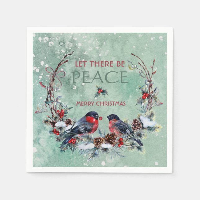 Winter Birds Pine Branch Wreath Christmas Napkins (Front)