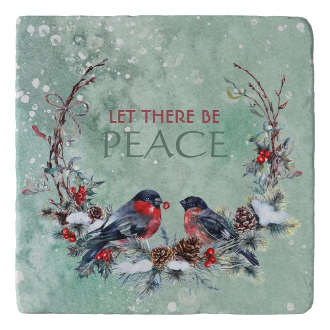 Winter Birds Pine Branch Wreath Trivet (Front)