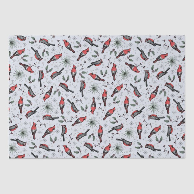Winter Birds Red Cardinal, Pine and Berries Tissue Paper (Front)