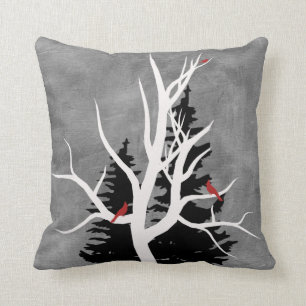 Winter Birds Silhouettes Throw Pillow