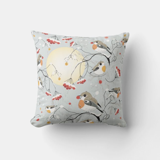 Winter Birds Throw Pillow (Front)