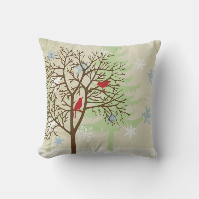 Winter Birds Throw Pillow (Front)