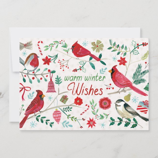 Winter Birds - Warm Wishes Holiday Card (Front)