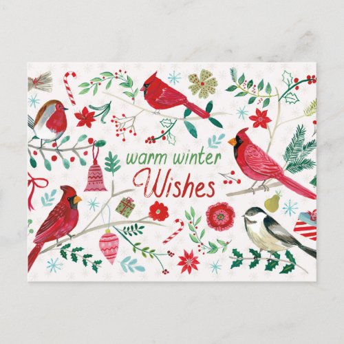 Winter Birds _ Warm Wishes Holiday Postcard