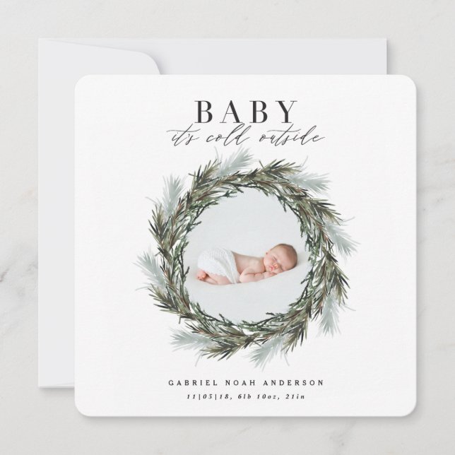 Winter birth announcement Christmas photo Holiday (Front)