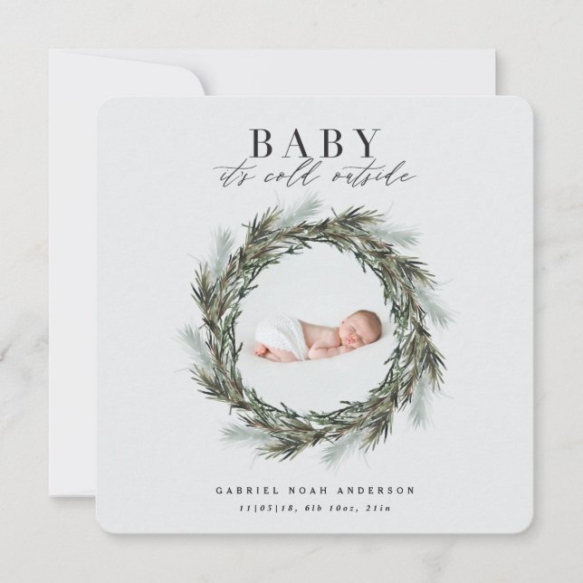 Winter birth announcement Christmas photo Holiday (Front)