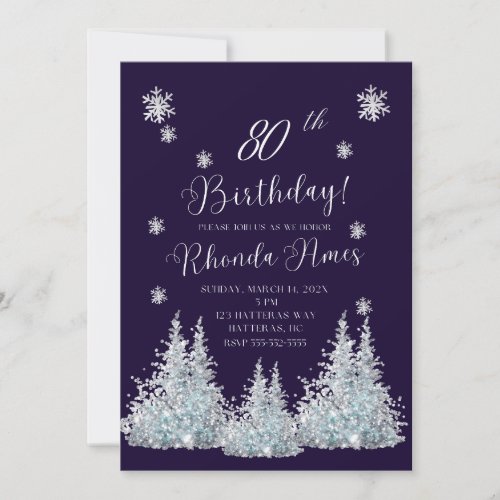 Winter Birthday 80th Birthday Invitation Silver Invitation