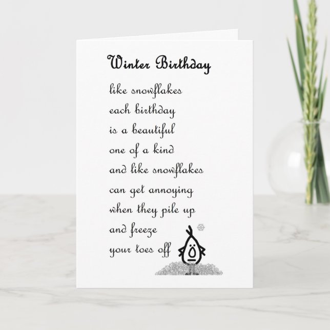 Winter Birthday - a funny Birthday Poem Card (Front)