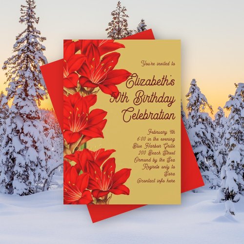 Winter Birthday Amaryllis Flowers Invitation